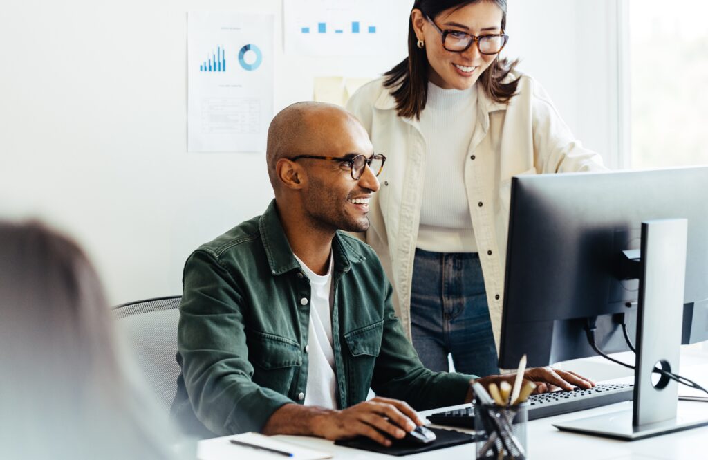 Business people using modern GRC software